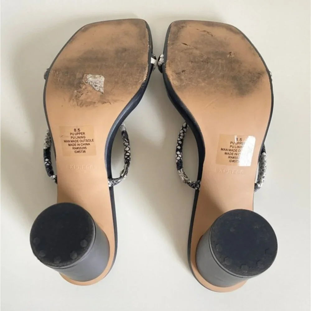 Express Black Square Toe Slip On Heeled Sandals Size 8.5 - Picture 8 of 12